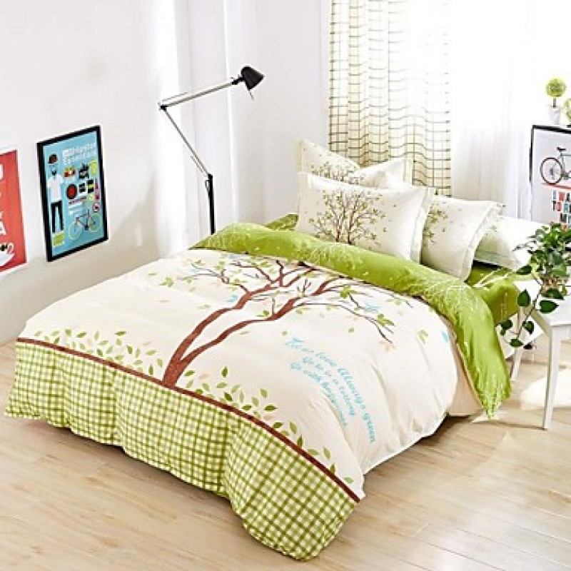 Bedding Sets 4pcs Queen Size Girls Love Trees Gree...