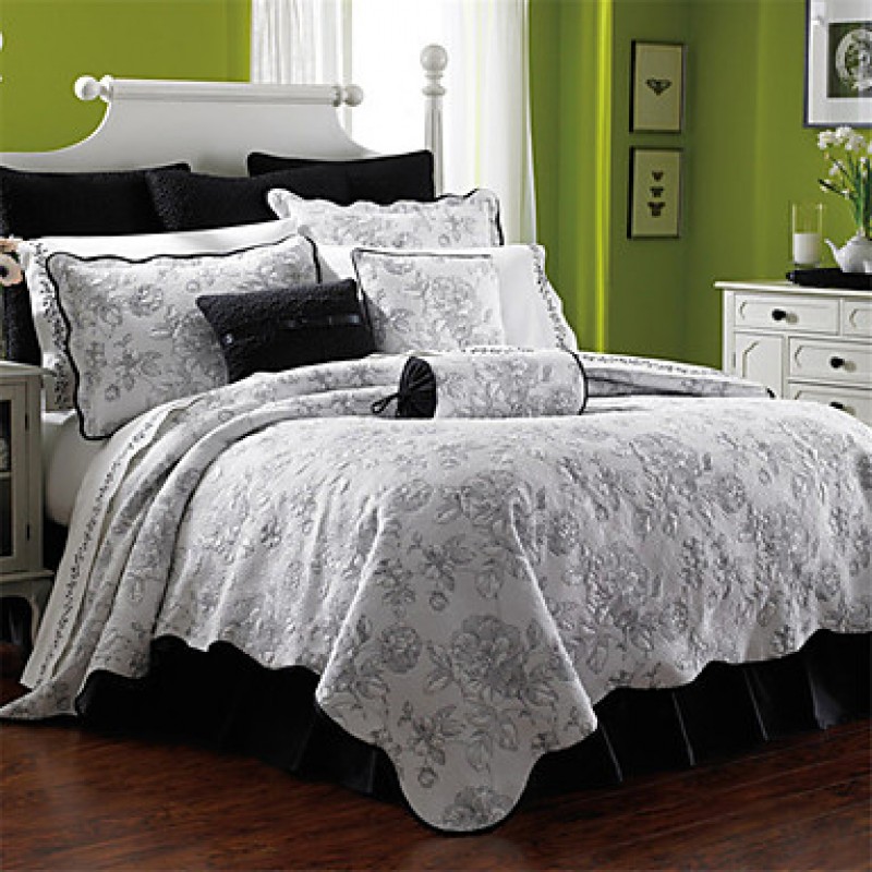 3PC Quilt Sets Full Cotton Peony Jacquard 92"...