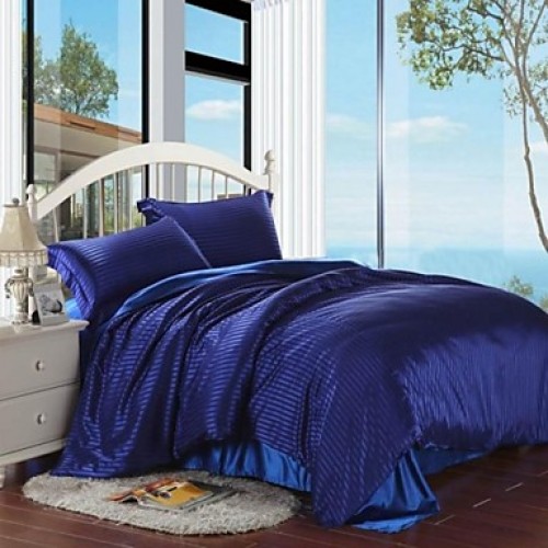 Stripe Faux Silk 4 Piece Duvet Cover Sets