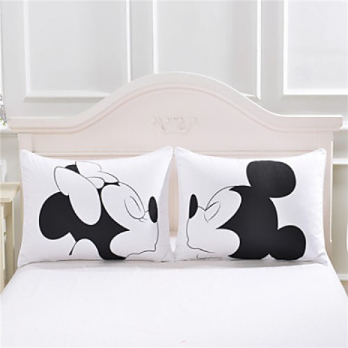 mickey mouse Love Decorative Pillow Case Cute Design Cotton Standard Pillowcase Home Gift 50cmx75cm One Pair