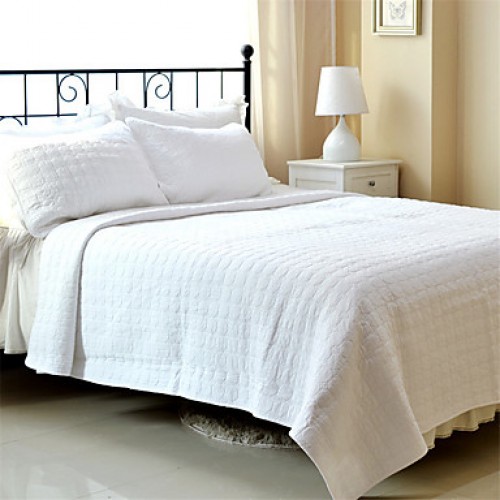 3PC Quilt Sets Full Cotton Pure White Jacquard 92"W*106"L