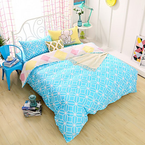 Reactive Printing 4pcs Bedding Fresh Set Bedsheet Duvet Cover Pillowcase Home Textile Bed Clothes